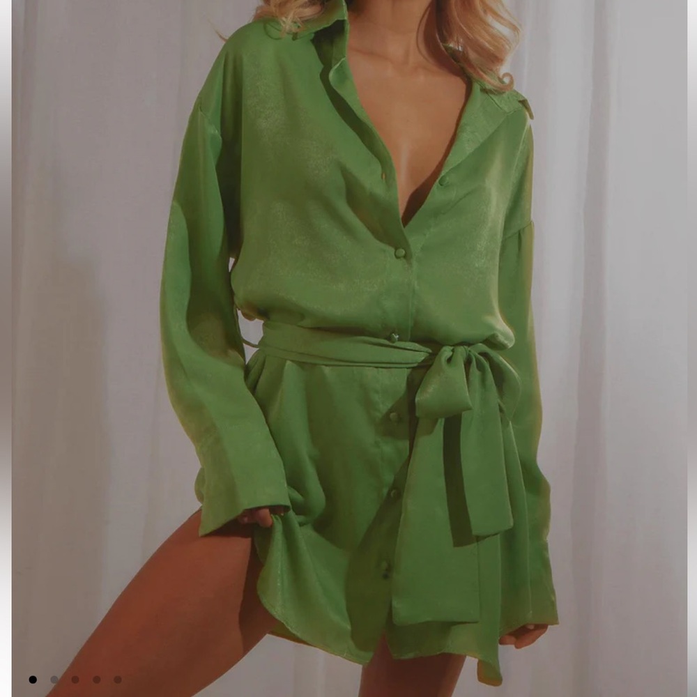 Peppermayo Green Button Down Tie Dress